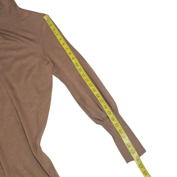 Melanie Lyne Camel Turtleneck Sweater Knit Dress  Gold Button Cuff Size Small - Picture 3 of 8